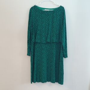 Boden Women's US 20/22R Green And Navy Circles Long Sleeve Dress